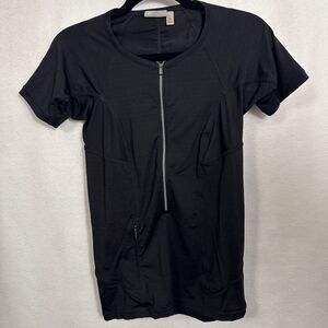 ATHLETA Pacifica Half Zip Short Sleeve Black Athletic Top XS UPF